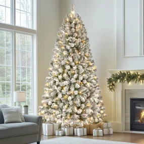 7.5ft Pre-lit 350 Warm White Lights Snow Flocked Artificial Hinged Christmas Xmas Trees-White