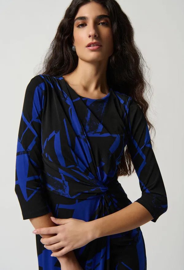 Abstract Print Belted Waist Dress