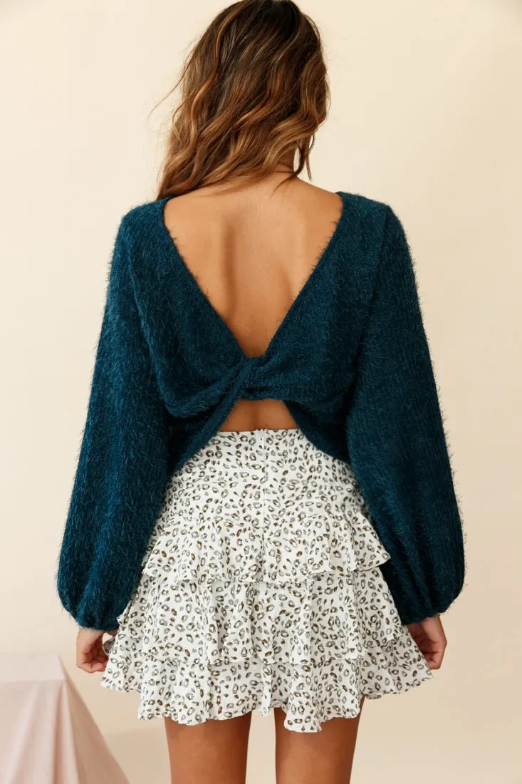 Adore Back-To-Front Twist Knit Crop Top Teal