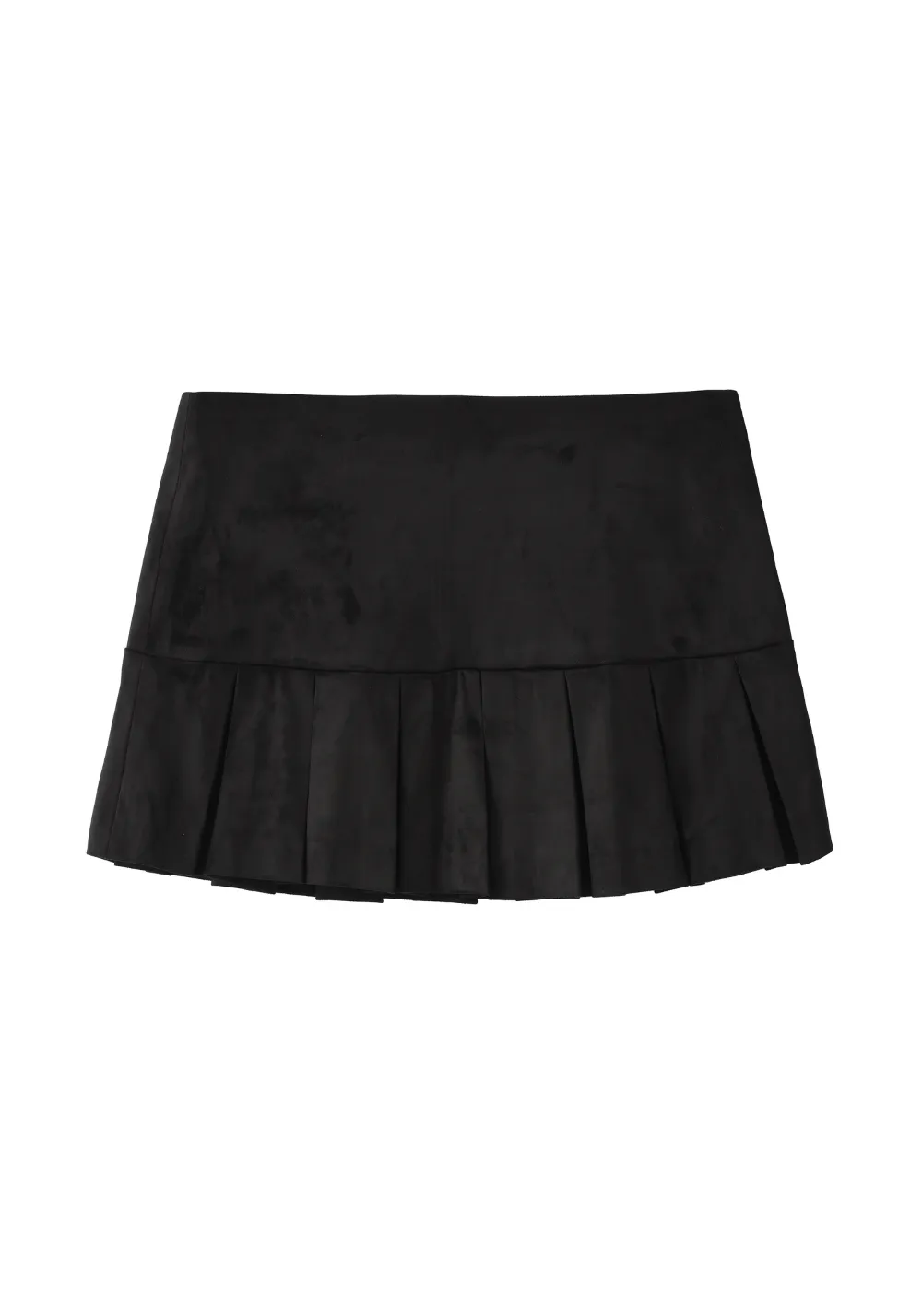 Asymmetric Zip Suede Pleated Skirt