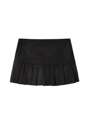 Asymmetric Zip Suede Pleated Skirt