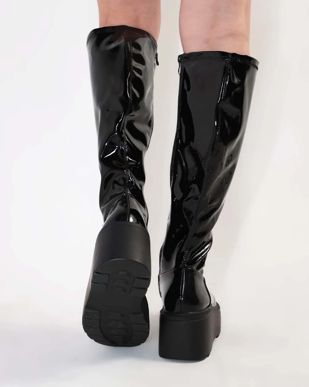 Bad Decisions Knee-High Zip-Up Patent Boots