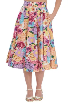 Banned Floral Zing Swing Skirt Rainbow Colours