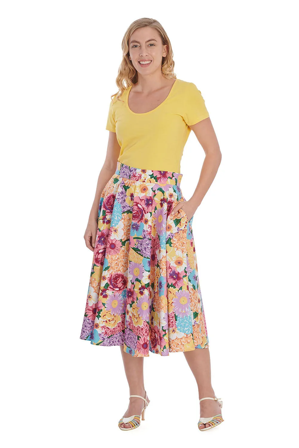 Banned Floral Zing Swing Skirt Rainbow Colours