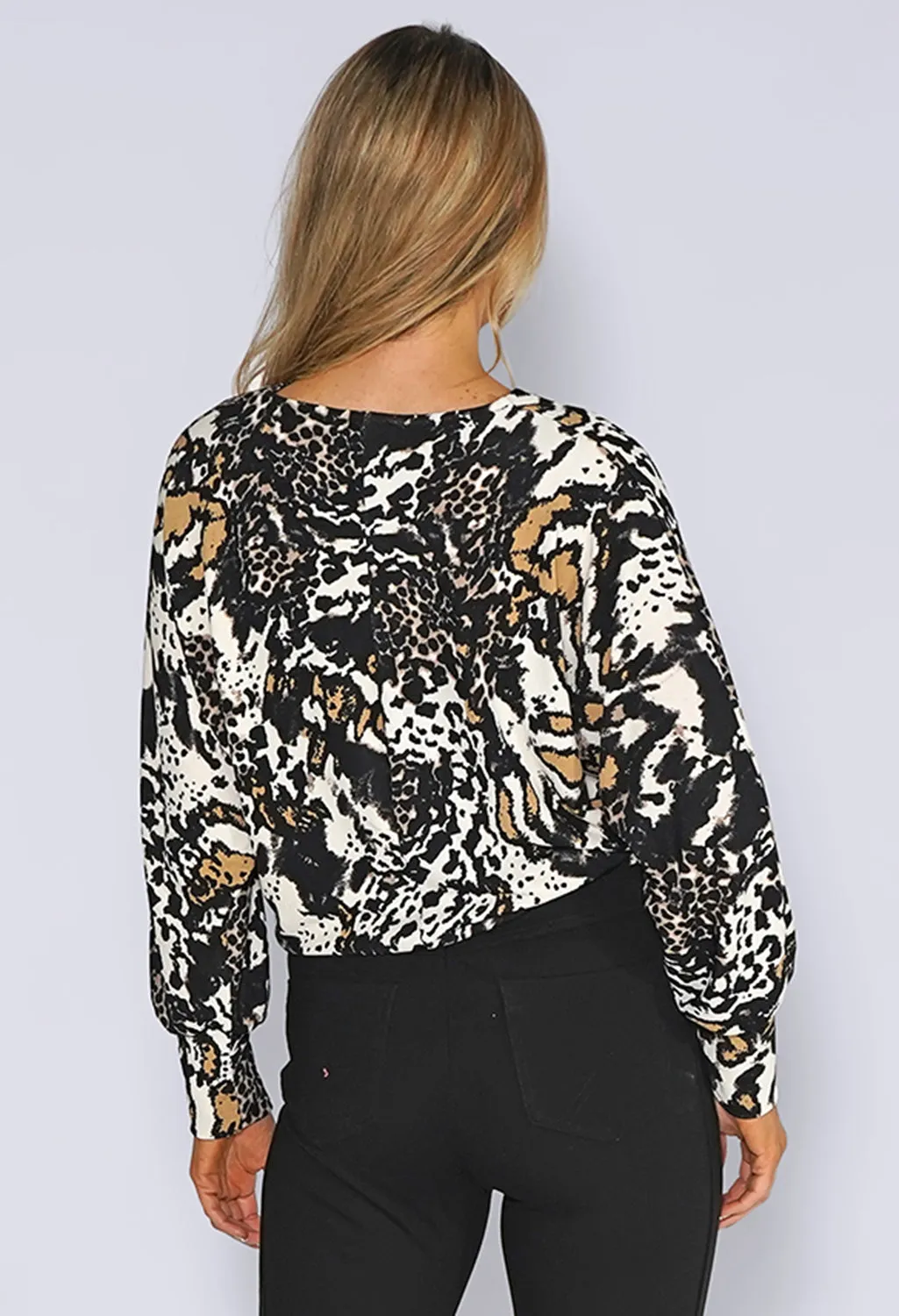 Black and Beige Leopard Print Top