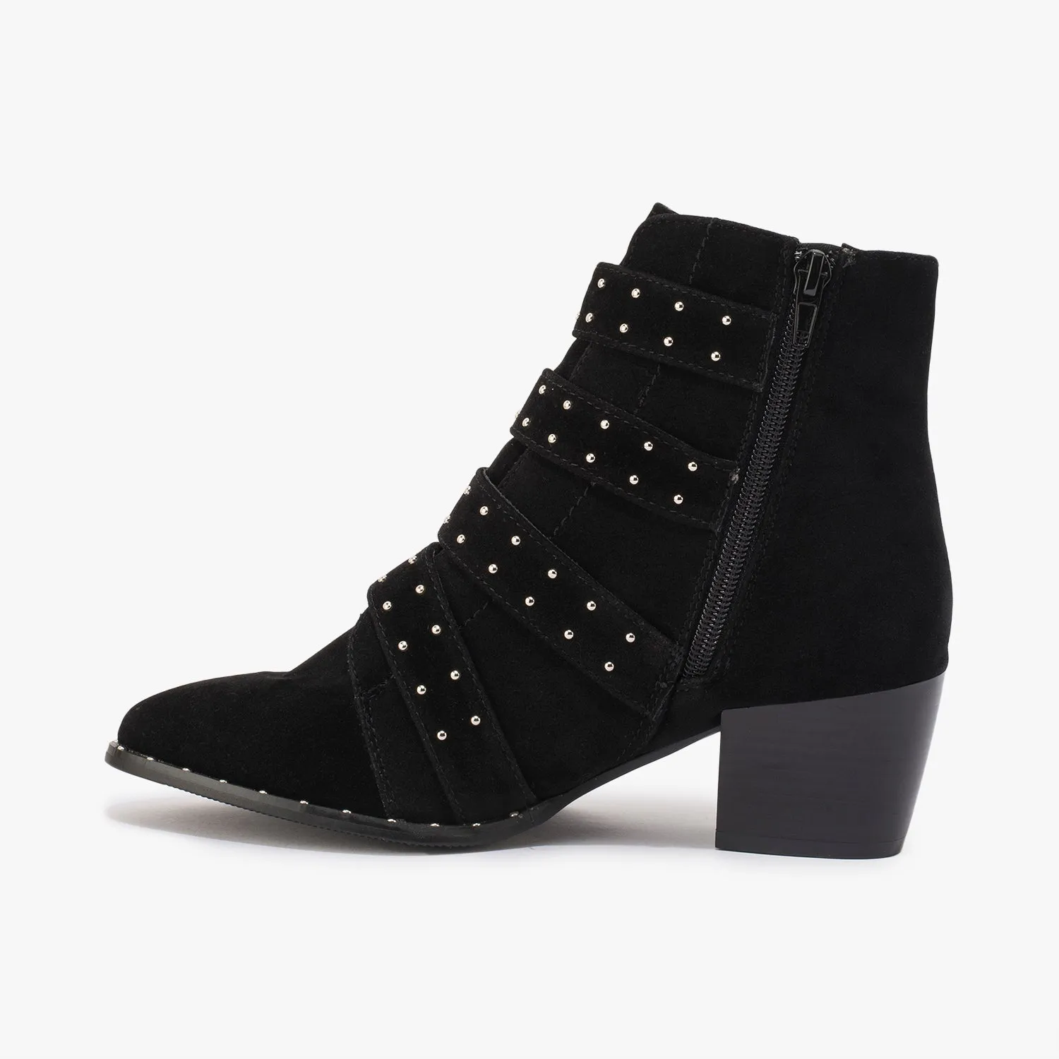 Black Faux Suede Stud Detail Ankle Boot