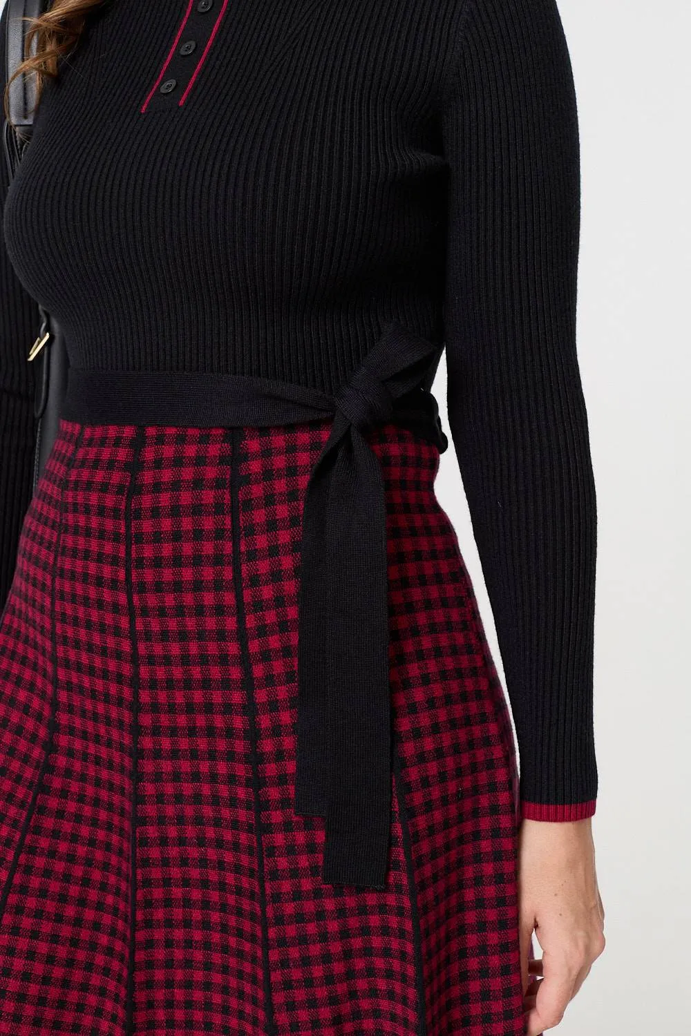 Checked Pleated Knee Length Jumper Dress