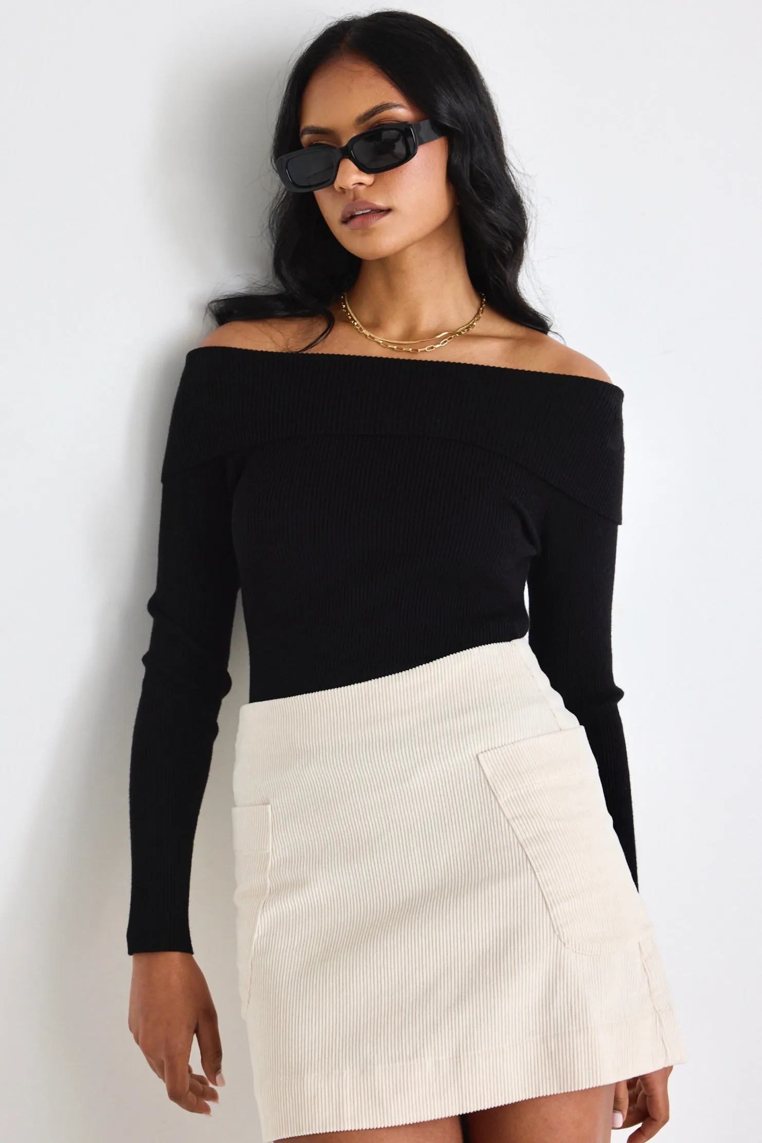 Credible Ecru Cord Mini Skirt