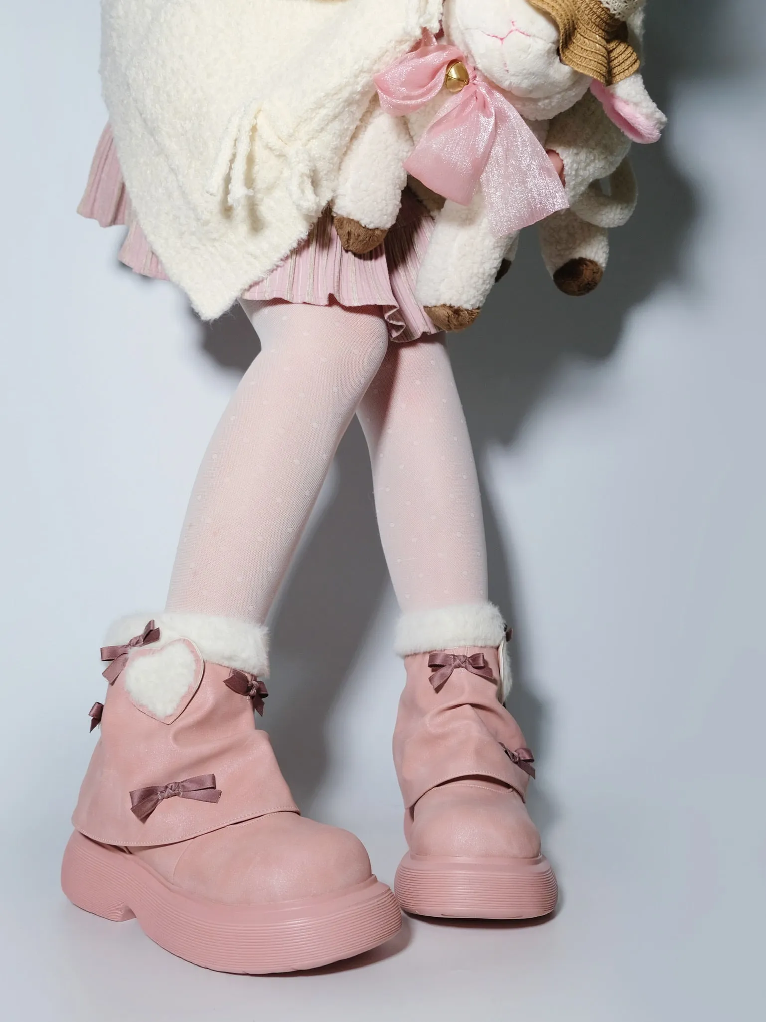 Dolly Doll Coquette Bow Pink Blue Gray Lolita Shoes Winter Snow Boots