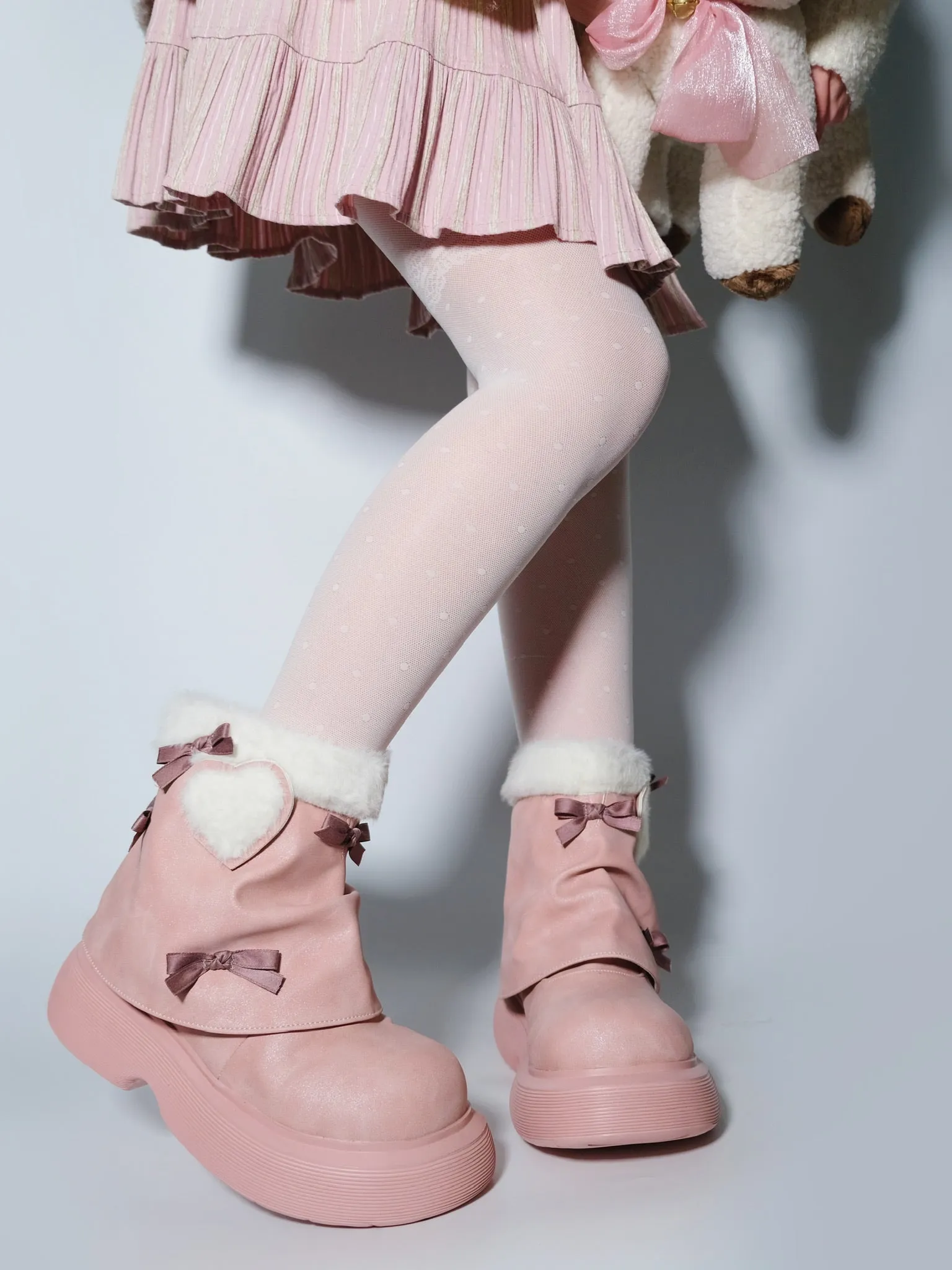 Dolly Doll Coquette Bow Pink Blue Gray Lolita Shoes Winter Snow Boots