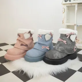 Dolly Doll Coquette Bow Pink Blue Gray Lolita Shoes Winter Snow Boots