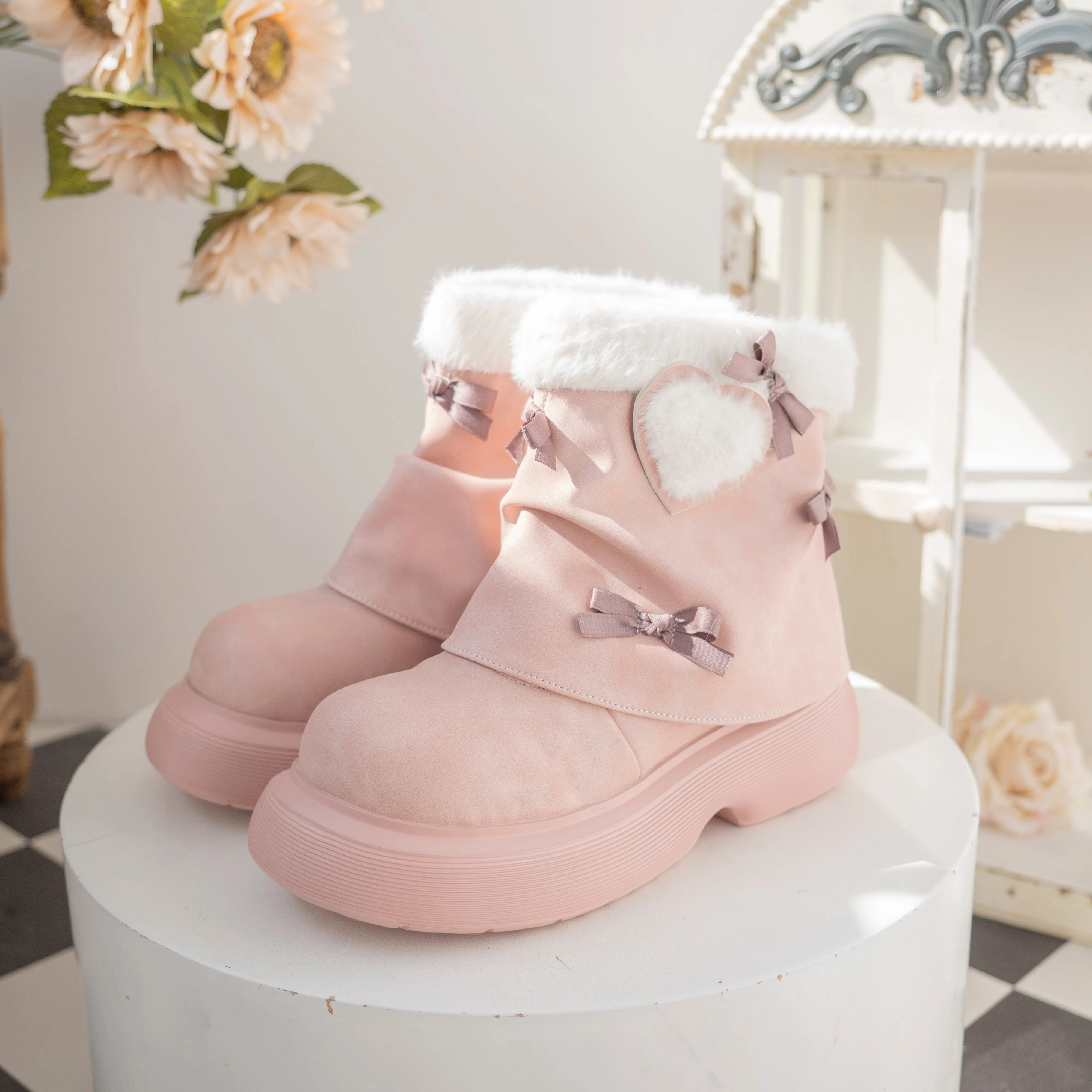 Dolly Doll Coquette Bow Pink Blue Gray Lolita Shoes Winter Snow Boots