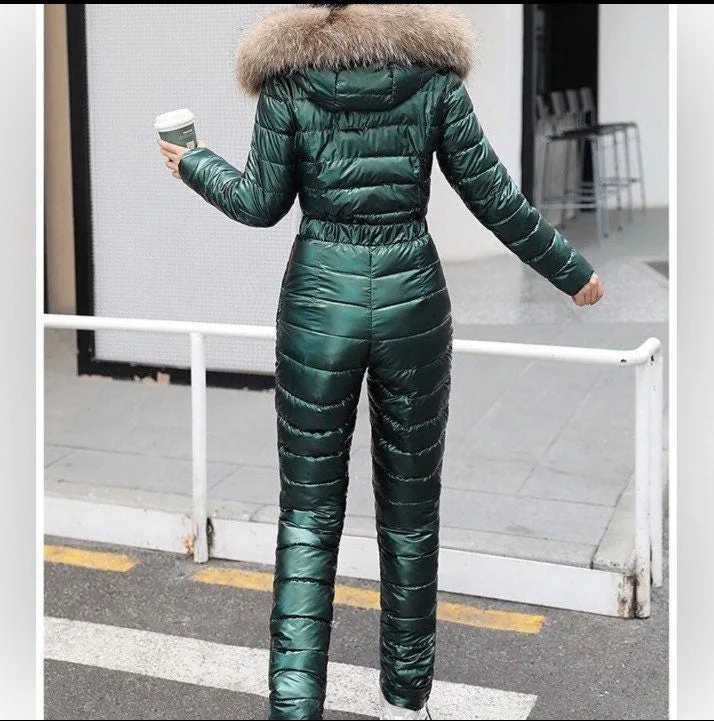 Emerald Nightingale snowsuit ski green one-piece skisuit jumpsuit winter snow suit NWT M Spring Break 2023 new puffer one-piece