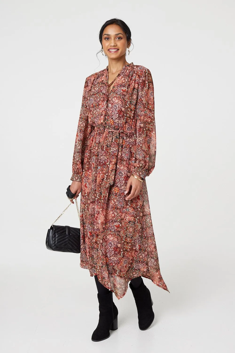 Floral Paisley Semi Sheer Midi Dress