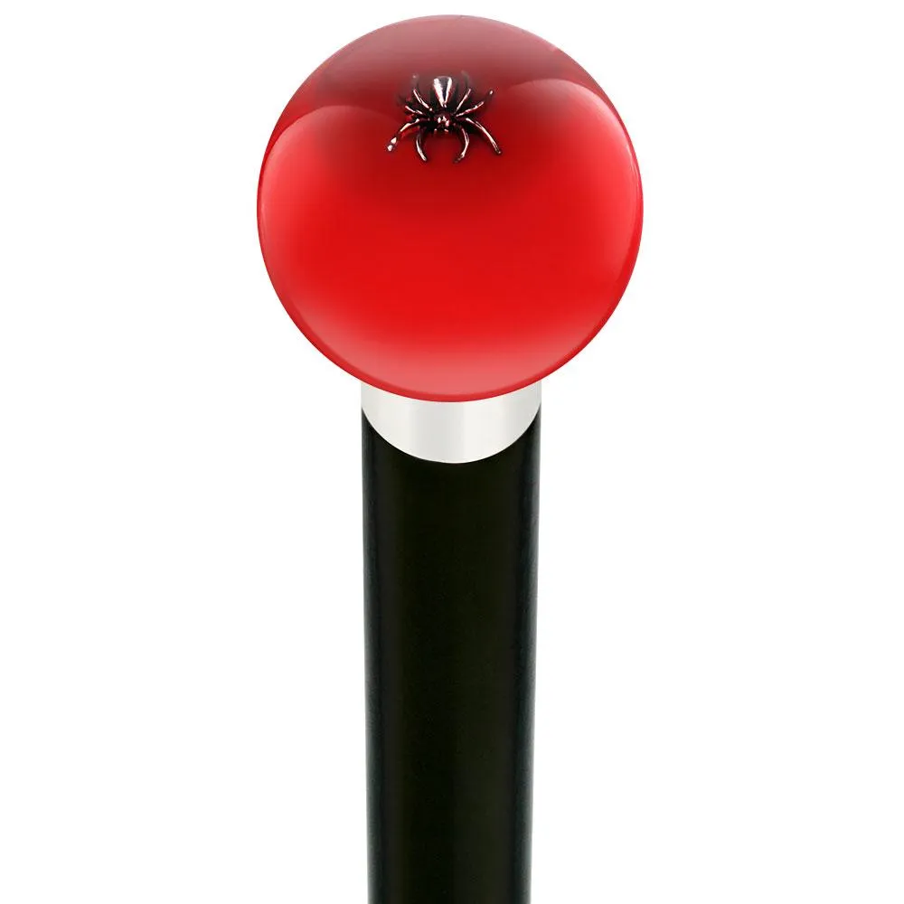 Itsy-Bitsy Spider Red Round Knob Cane w/ Custom Wood Shaft & Collar