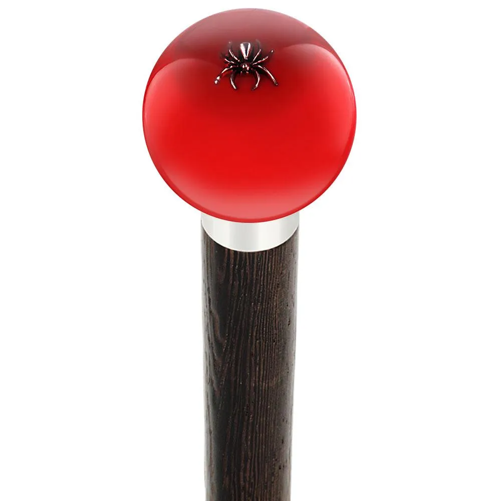 Itsy-Bitsy Spider Red Round Knob Cane w/ Custom Wood Shaft & Collar