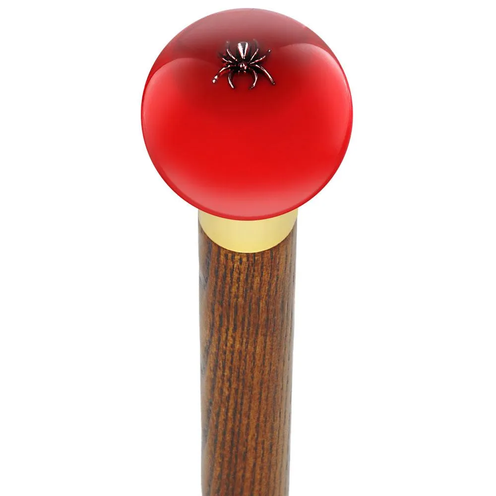 Itsy-Bitsy Spider Red Round Knob Cane w/ Custom Wood Shaft & Collar