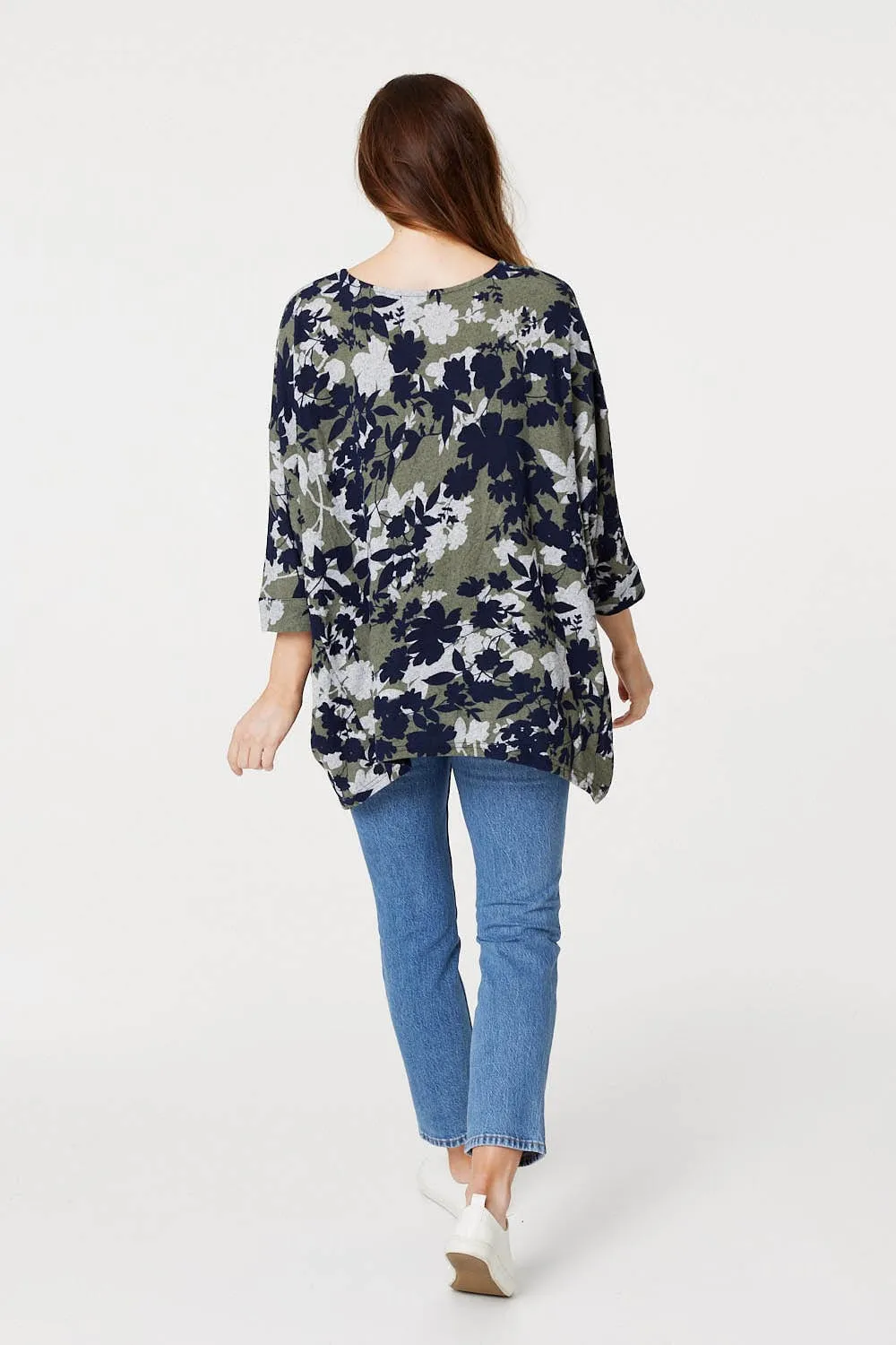 Leaf Print Oversized Blouse Top