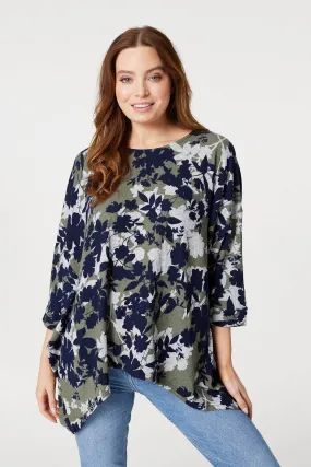 Leaf Print Oversized Blouse Top