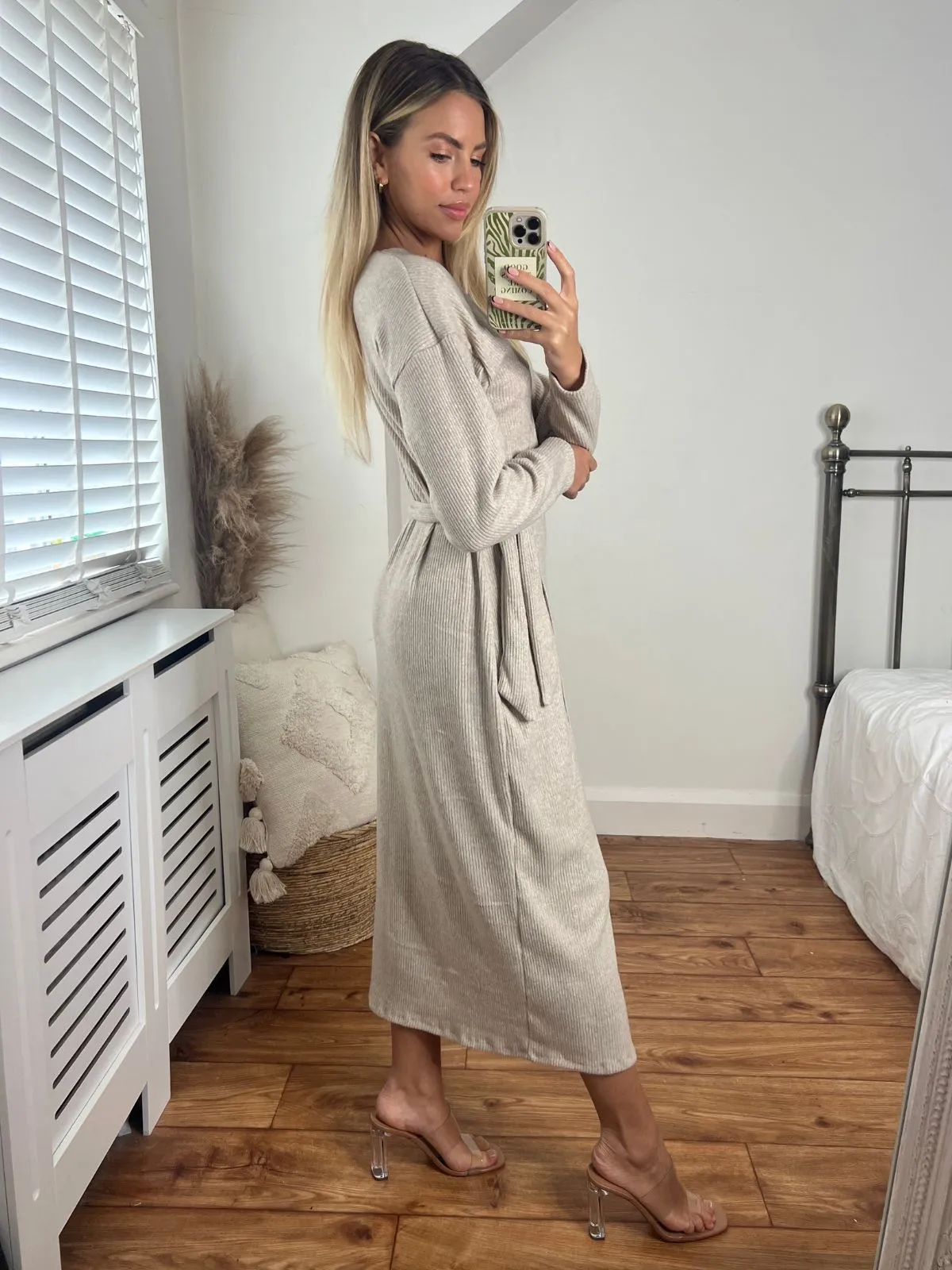 Niamh Knitted Wrap Dress in Stone