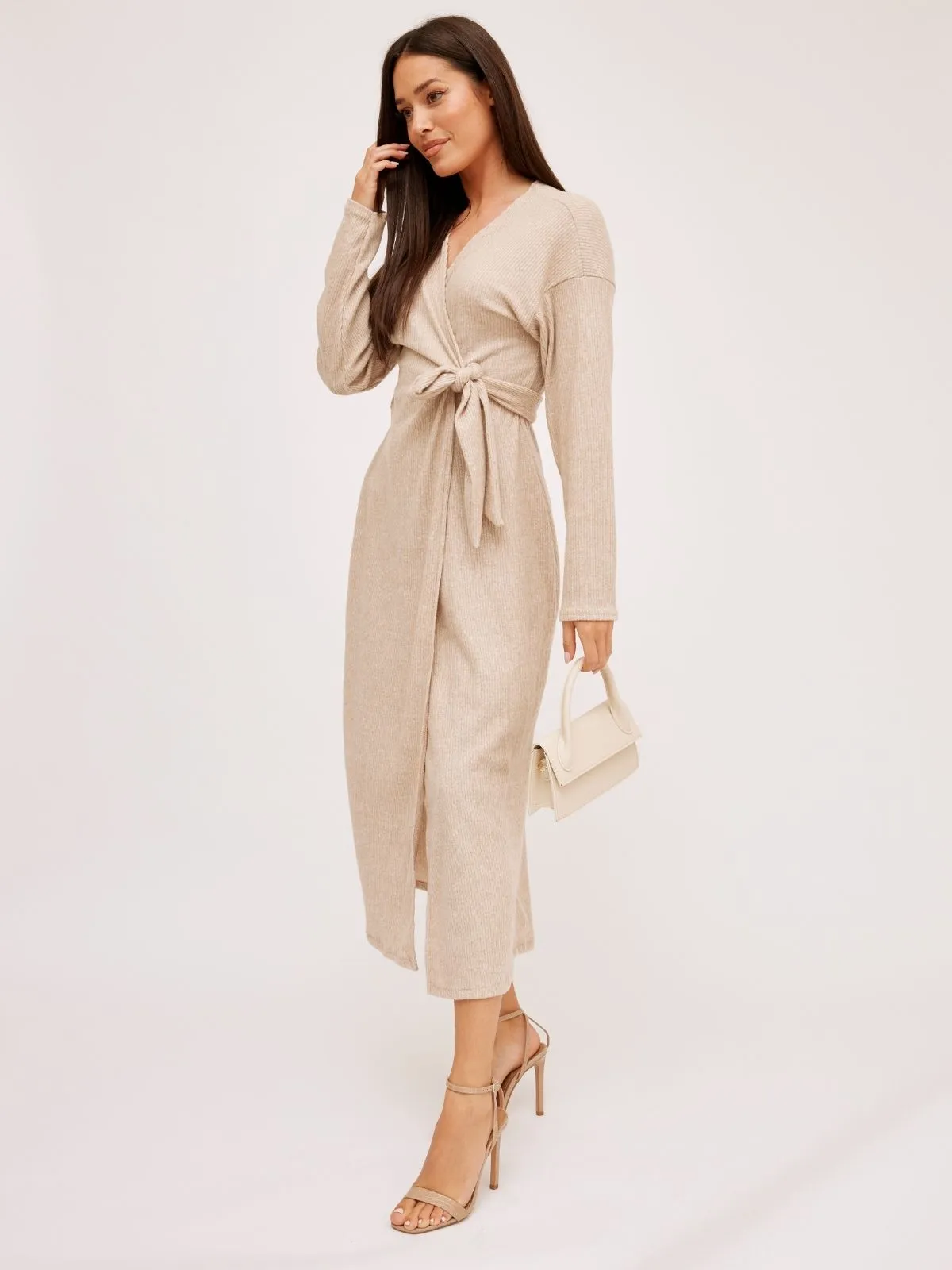 Niamh Knitted Wrap Dress in Stone