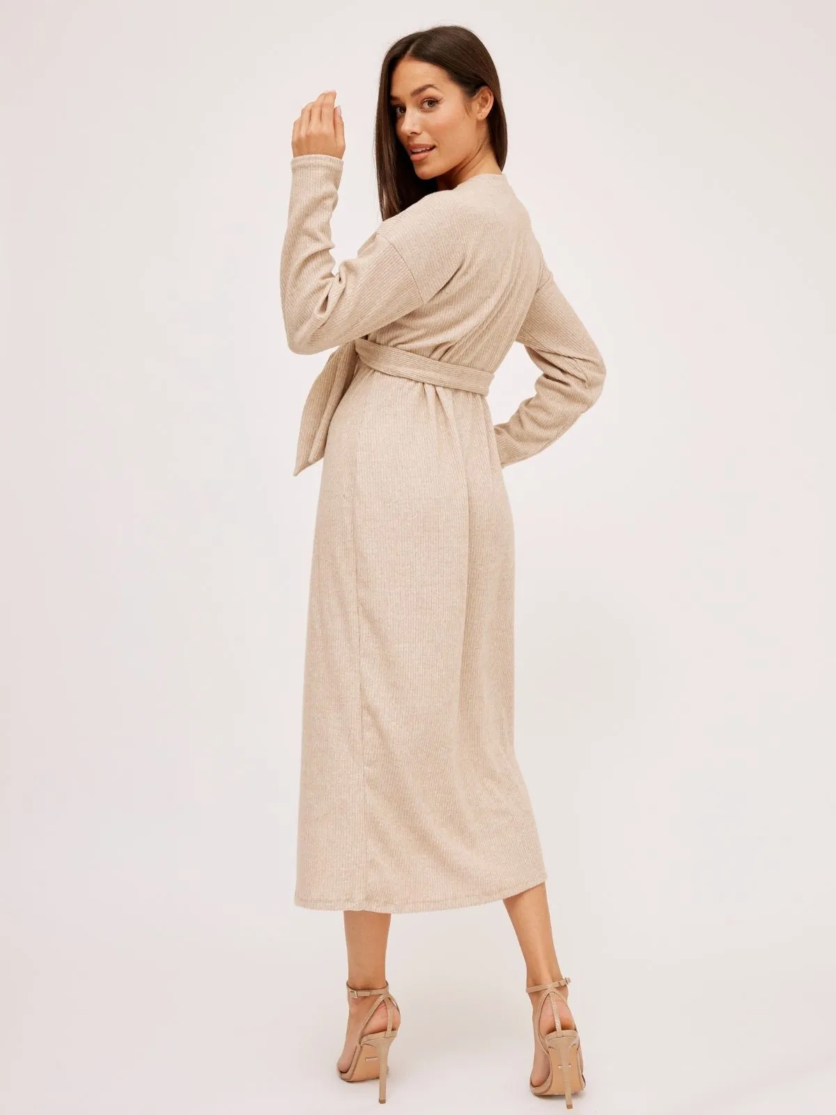 Niamh Knitted Wrap Dress in Stone