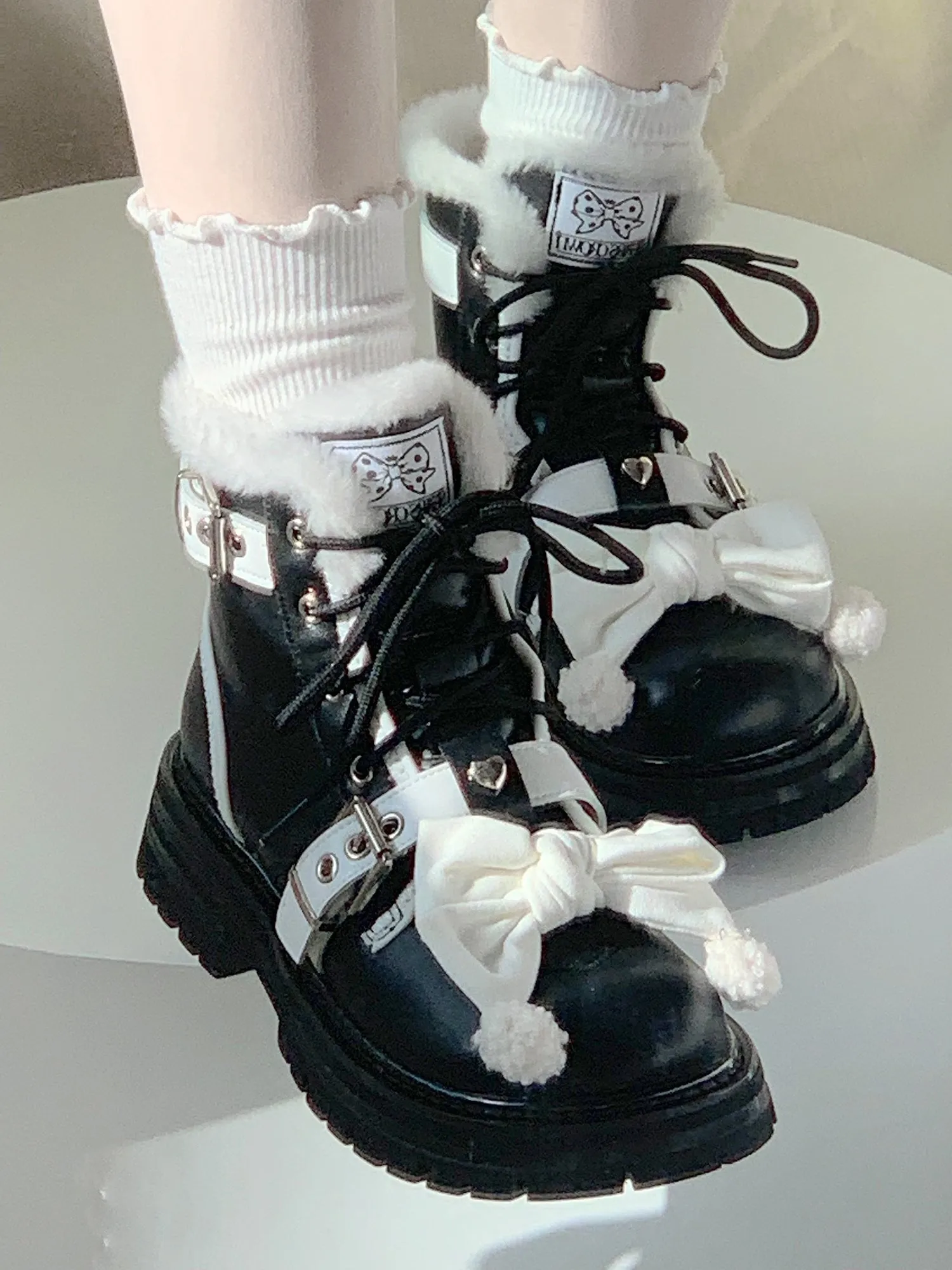 Stars Crown Lolita Winter Fur White Black Snow Boots