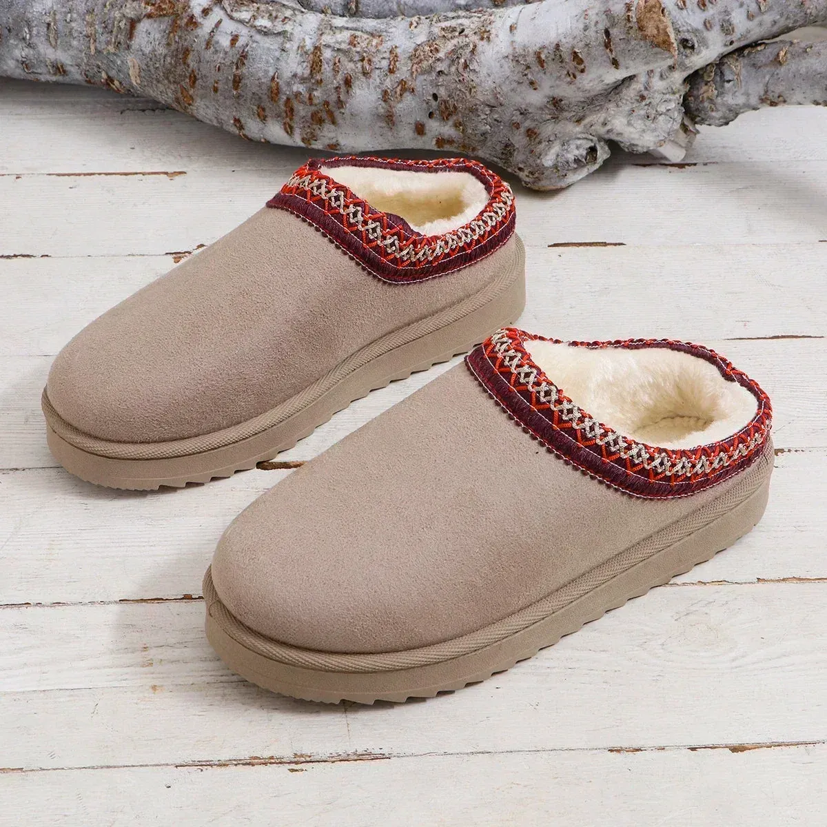 Winter Snow Boots Women New Cashmere Warm Thick Soles Without Heel-covered Hair Half Slipper Cotton Shoes Cashmere Warm Boots